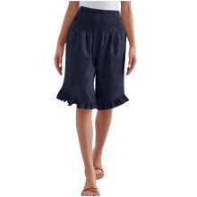 Shorts for Womens Fashion Flowy Ruffle Bottom-Navy Blue XXL