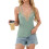 Women's Eyelet Double Strap Cami Top Stretchy-Green M 1