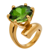 Sturdy Open Band Rings With Oval Cut Zircon-Green No. 7