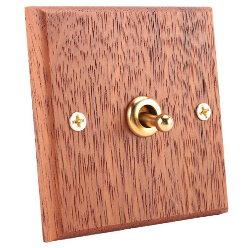 5X 86 Type Solid Wood Panel  Wall Light Retro Brass Toggle  Wood Grain Electrical  Socket 1- 1