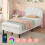 (3ft, Velvet, White) Single Upholstered Bed with LED Adjustable Shell Shape Headboard, Single Bed Frame with Solid Wood Slat 1