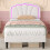 (3ft, Velvet, White) Single Upholstered Bed with LED Adjustable Shell Shape Headboard, Single Bed Frame with Solid Wood Slat 2