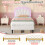 (3ft, Velvet, White) Single Upholstered Bed with LED Adjustable Shell Shape Headboard, Single Bed Frame with Solid Wood Slat 5