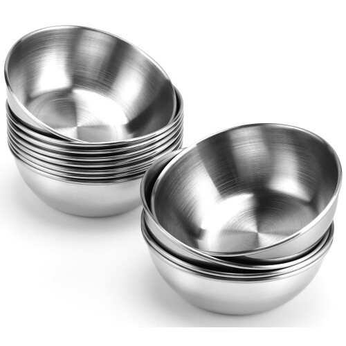 12 Pcs Stainless Steel Sauce Cups 3.5 Inch Small Condiment Bowls Stackable RustResistant Set
