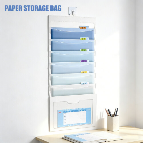 Wall Mount Folding File Bag 6 Pocket Expandable-gradient blue 2