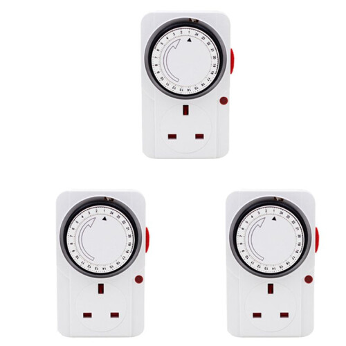 3X 24-Hour Segmented --Saving Plug Timer Socket Kit-with Programmable  Controller 3-Pin Plug UK Plug