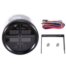 LED 52mm Digital Gauge Car Boat Yacht Multi 4 in 1 0-190ohm Fuel Level Gauge+Oil Pressure+Water Temp+Voltmeter