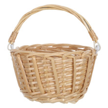 Khaki Wicker Flower Girl Basket with Foldable Handle for Home Use