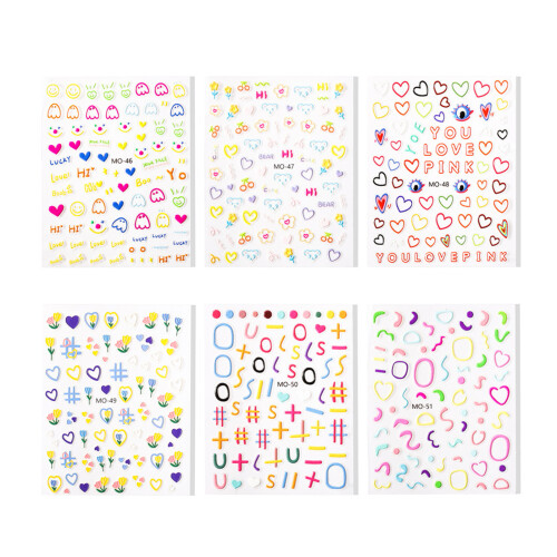6Sheets Lovely Bear Flower Nail Stickers Decals With 3D Embossed