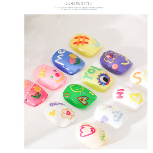 6Sheets Lovely Bear Flower Nail Stickers Decals With 3D Embossed 1