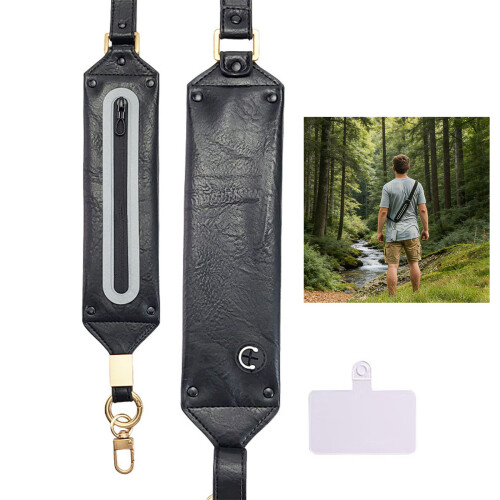 Leather Phone Case With Convertible Shoulder Strap-Black 2