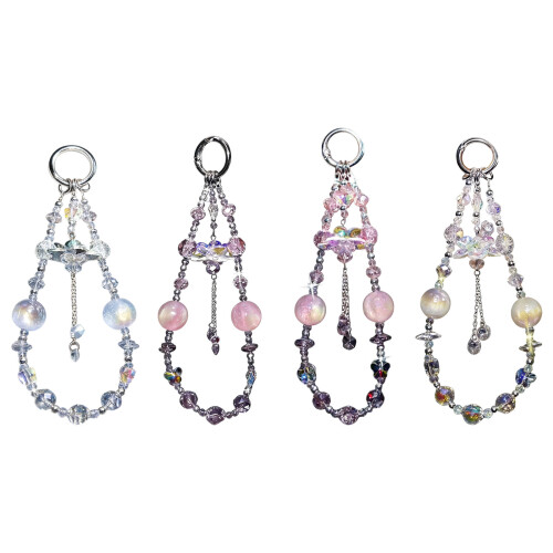 Elegant Crystal Beaded Bracelet Cellphone Strap Pendant-White 1