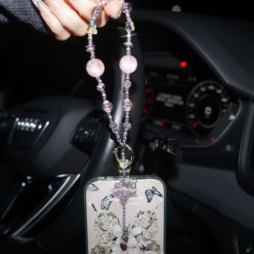 Elegant Crystal Beaded Bracelet Cellphone Strap Pendant-White 2
