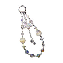 Porte-clés élégant en perles de cristal, pendentif, chaîne-Blanc
