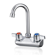 Commercial Wall Mount Gooseneck Faucet 4' Center Brass Dual Handle 360 Swivel for Kitchen Laundry