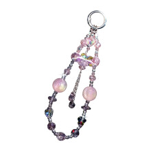 Women Girls Cellphone Pendant Hanging Cord Beaded-Pink