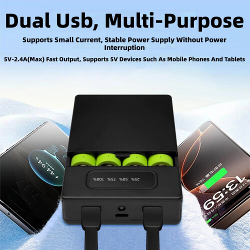Ladegeräte-Pack Shell 18650 Batteriekasten mit LED-Licht-Schwarz 2