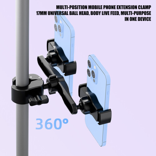 Double Phone Holder with 360 Rotation Adjustable Clamp for 4.5-7 1