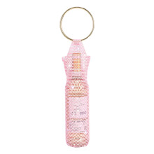 Metal Handle Wine Toted Bags Rhinestones Mesh Bottle-light pink