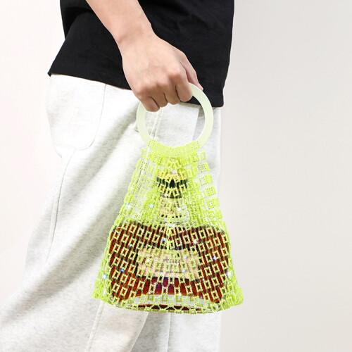 Resin Handle Wine Pouch Mesh Rhinestones-square fluorescent g 2