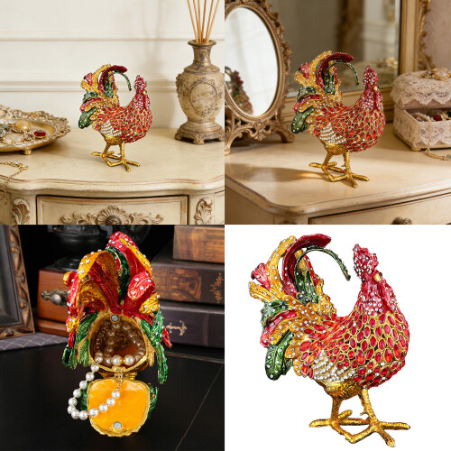 Elegantes, farbenfrohes Schmuckkästchen im Hahn-Design, stabile 1