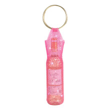 Stylish Metal Handle Wine Pouch Rhinestones Mesh-dark pink