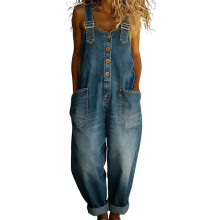 Women Polyester Jumpsuit Comfortable Stretch Fabric-Blue S