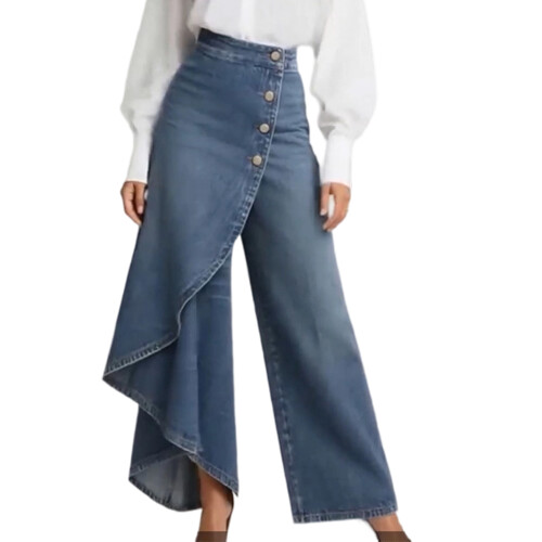 Women's High Waist Wrap Front Ruffled Skirted-Light  Blue L