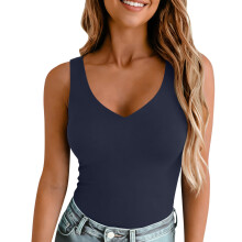Elegant V Neck Cami Top Wrinkle Resistant Polyester-Navy Blue S