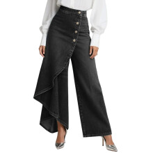 Women's Wide Leg Ruffled Skirted Pants Asymmetrical-Black L
