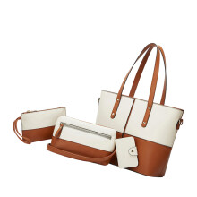 4Pcs Trendy Oversized Handbag Women Shoulder-white with brown