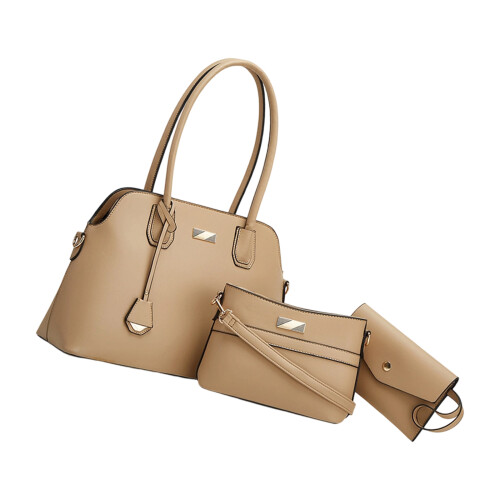Spacious 3 Piece PU Shoulder Bags Set Quick Access Zipper-Nude
