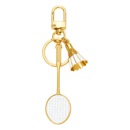 Gold Metal Tennis Racket Keychain Exquisite Simulation Design