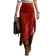 Women's Suedes Midi Skirt Breathable Stretchy Fabric-Red L