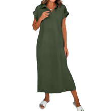 Women's T-Shirt, Business Casual Dress,  Loose, V-Neck,-Green L