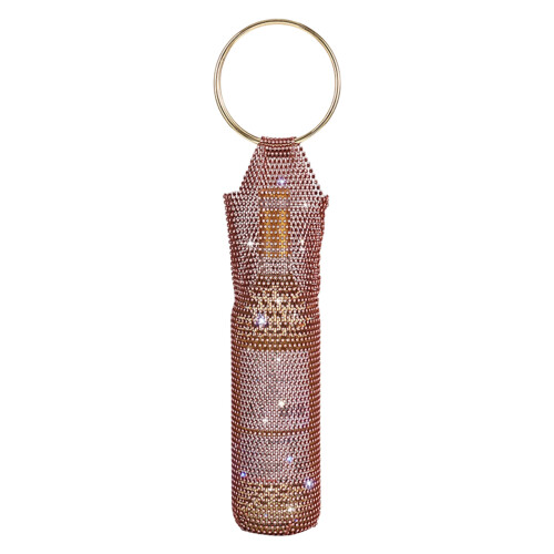 Stylish Metal Handle Wine Pouch Mesh Embedded-Coffee