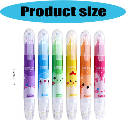 6Pcs Double Tip Erasable Highlighters Oblique Head Fluorescence 2
