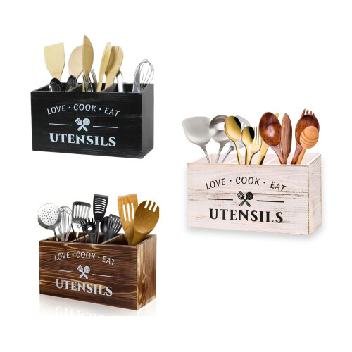 Decorative Wooden Silverware Holder With Sturdy Base To Keep-A 1