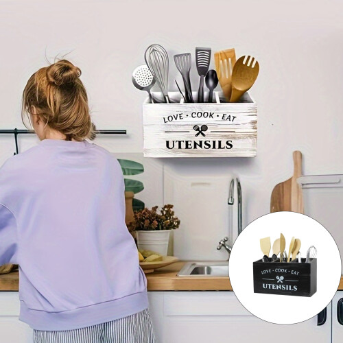 Decorative Wooden Silverware Holder With Sturdy Base To Keep-A 2
