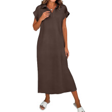 Women's T-Shirt, Business Casual Dress,  Loose, V-Neck,-Brown L