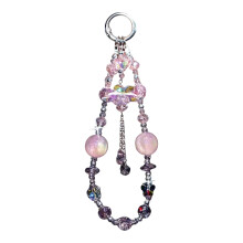 Elegant Crystal Beaded Keychain Pendant Mobile Phone Chain-Pink