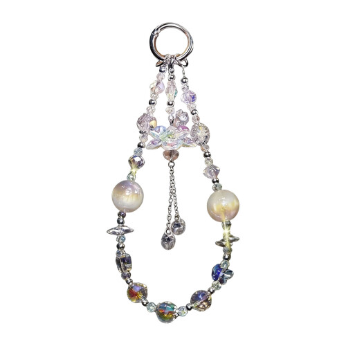 Elegant Crystal Beaded Bracelet Cellphone Strap Pendant-White