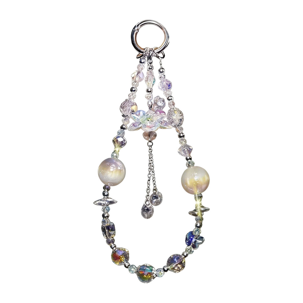 Elegant Crystal Beaded Bracelet Cellphone Strap Pendant- White 7751001326349