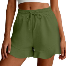 Linen Shorts for Women High Waist Drawstring-Army Green L