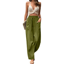 Womens Baggy Wide Leg Pants Casual Elastic Pants-Army Green L