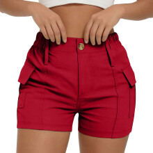 Women's Casual High Waist Cargo Shorts with Pockets -Red XL