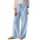 Women HighWide Leg Pants Drawstring Side Slit-Light  Blue L 1