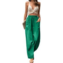 Womens Baggy Wide Leg Pants Casual Elastic Pants with-Green XL