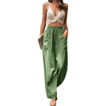 Womens Baggy Wide Leg Pants Casual Elastic -Light Green XXL