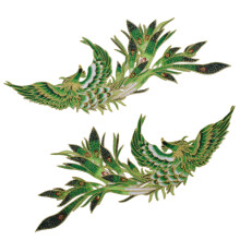 2Pcs Golden Edges Embroidered Fabric Patches Ideal For-Green